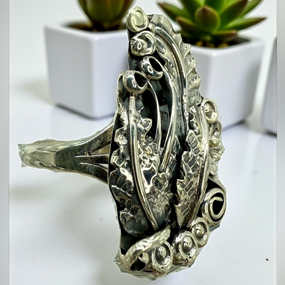 Native American Navajo Sterling Silver Statement Ring – Signed Harry B. Yazzie - Picture 3 of 16